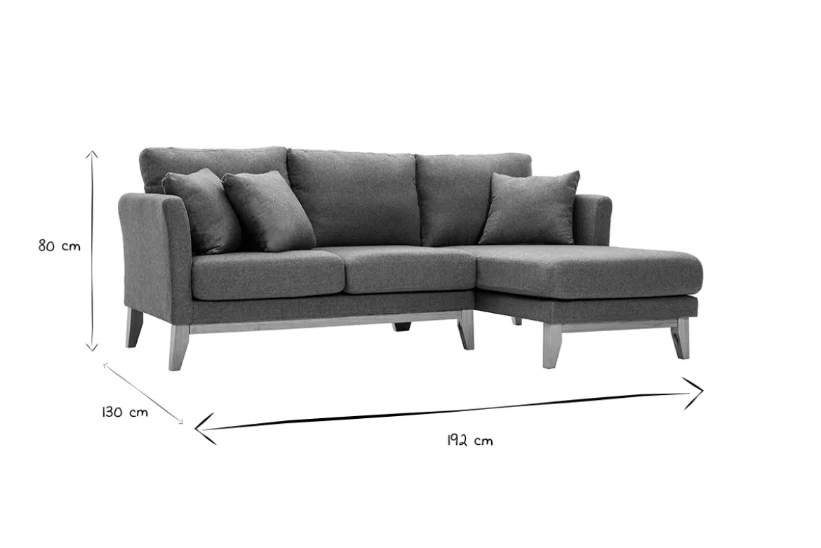 Canapé d'angle droit déhoussable scandinave 4 places en tissu vert de gris et bois clair OSLO
