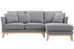 Canapé d'angle droit déhoussable scandinave 4 places en tissu gris clair et bois clair OSLO