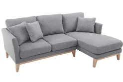 Canapé d'angle droit déhoussable scandinave 4 places en tissu gris clair et bois clair OSLO