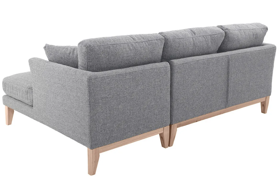 Canapé d'angle droit déhoussable scandinave 4 places en tissu gris clair et bois clair OSLO