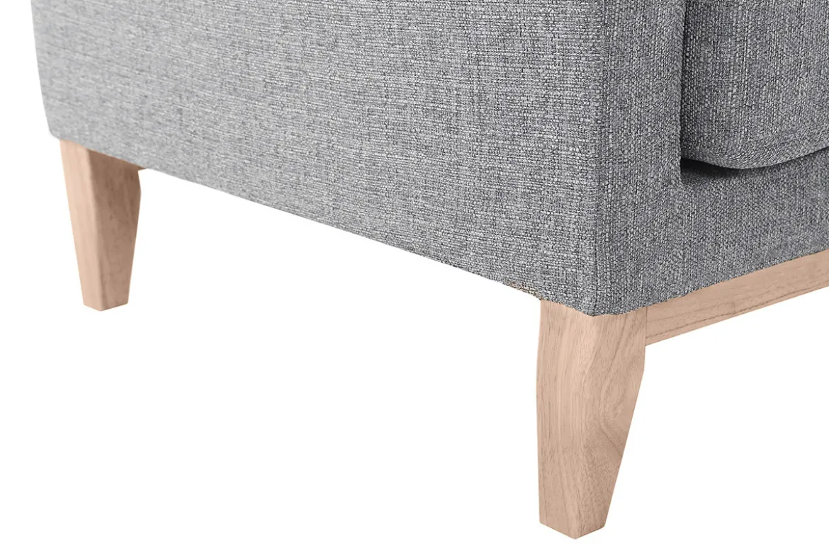 Canapé d'angle droit déhoussable scandinave 4 places en tissu gris clair et bois clair OSLO