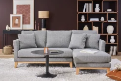 Canapé d'angle droit déhoussable scandinave 4 places en tissu gris clair et bois clair OSLO