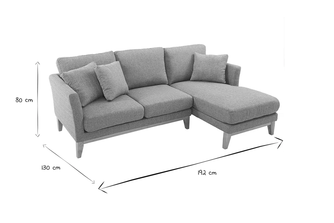 Canapé d'angle droit déhoussable scandinave 4 places en tissu gris clair et bois clair OSLO