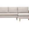 Canapé d'angle droit en tissu effet velours texturé beige et bois clair RAGNAR