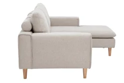 Canapé d'angle droit en tissu effet velours texturé beige et bois clair RAGNAR