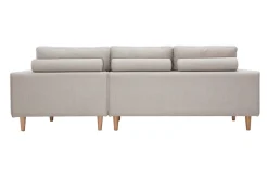Canapé d'angle droit en tissu effet velours texturé beige et bois clair RAGNAR