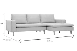 Canapé d'angle droit en tissu effet velours texturé beige et bois clair RAGNAR