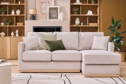 Canapé d'angle droit en tissu effet velours texturé beige 3 places MOSS