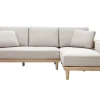 Canapé d'angle droit 5 places avec rangements en tissu effet velours texturé beige et bois clair KOMAO