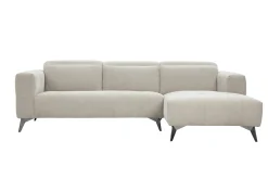 Canapé d'angle droit 3 places avec têtières ajustables en tissu chenille beige et métal NORELL