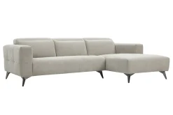 Canapé d'angle droit 3 places avec têtières ajustables en tissu chenille beige et métal NORELL