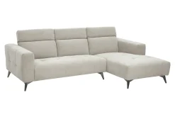 Canapé d'angle droit 3 places avec têtières ajustables en tissu chenille beige et métal NORELL