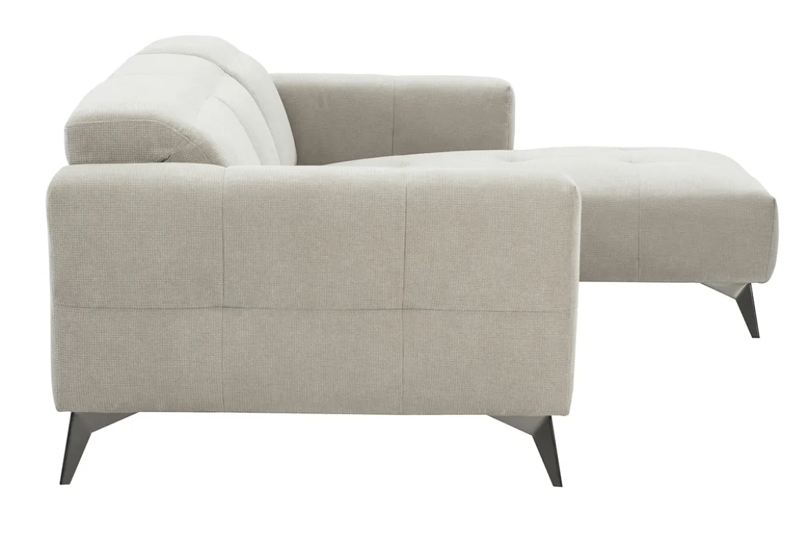Canapé d'angle droit 3 places avec têtières ajustables en tissu chenille beige et métal NORELL