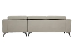 Canapé d'angle droit 3 places avec têtières ajustables en tissu chenille beige et métal NORELL
