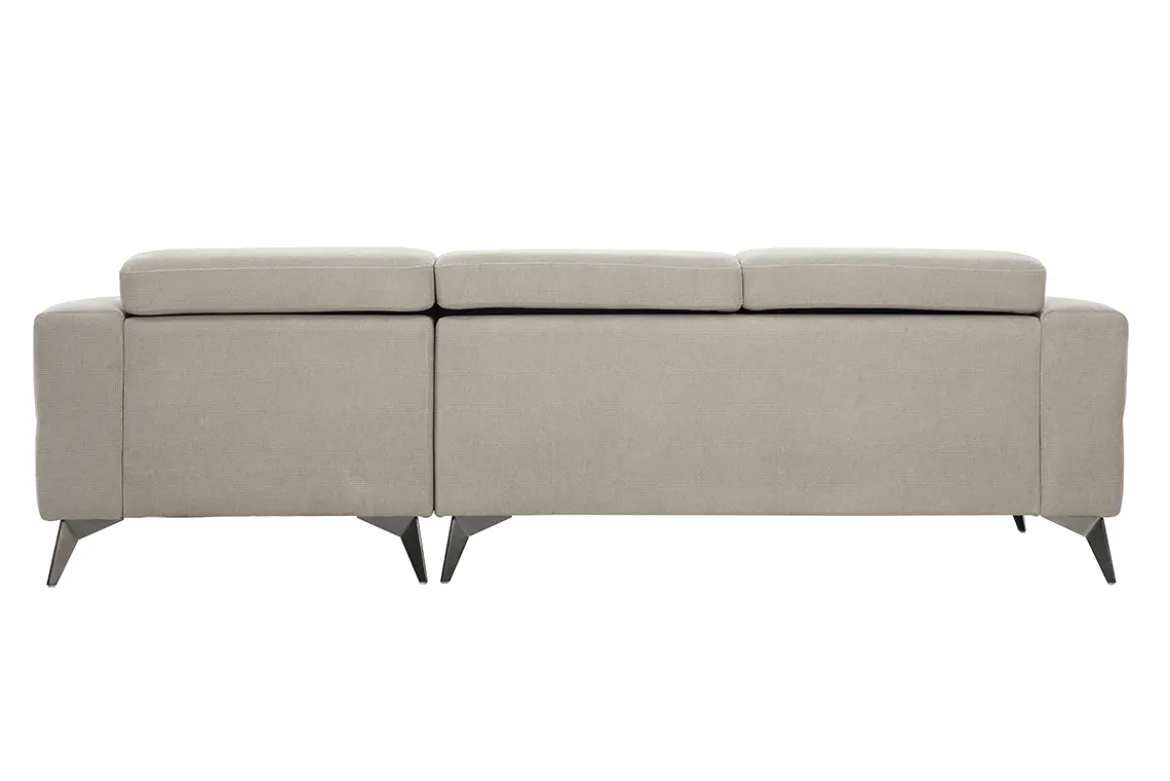 Canapé d'angle droit 3 places avec têtières ajustables en tissu chenille beige et métal NORELL