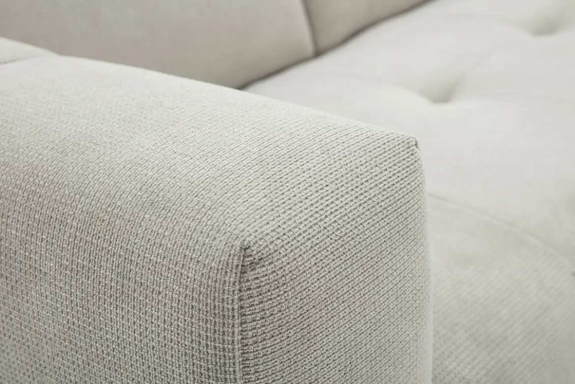 Canapé d'angle droit 3 places avec têtières ajustables en tissu chenille beige et métal NORELL