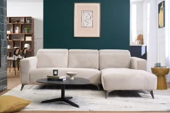Canapé d'angle droit 3 places avec têtières ajustables en tissu chenille beige et métal NORELL