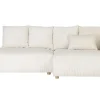 Canapé d'angle droit 3 places en tissu velours côtelé beige et bois clair HARLEM