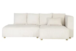 Canapé d'angle droit 3 places en tissu velours côtelé beige et bois clair HARLEM
