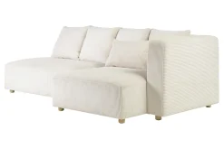 Canapé d'angle droit 3 places en tissu velours côtelé beige et bois clair HARLEM