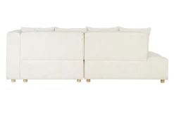 Canapé d'angle droit 3 places en tissu velours côtelé beige et bois clair HARLEM