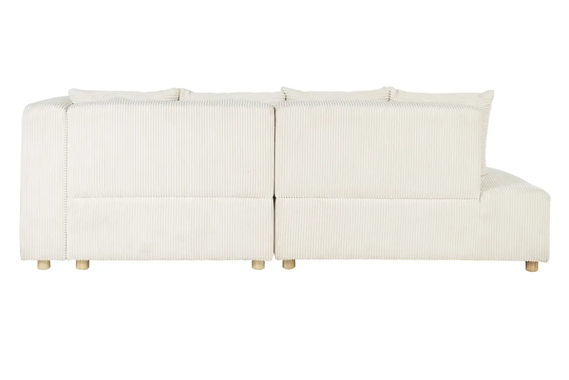 Canapé d'angle droit 3 places en tissu velours côtelé beige et bois clair HARLEM