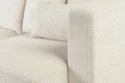 Canapé d'angle droit 3 places en tissu velours côtelé beige et bois clair HARLEM