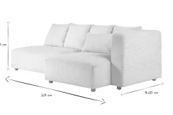 Canapé d'angle droit 3 places en tissu velours côtelé beige et bois clair HARLEM