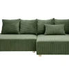 Canapé d'angle droit 3 places en tissu velours côtelé vert kaki et bois clair HARLEM