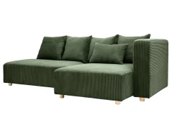 Canapé d'angle droit 3 places en tissu velours côtelé vert kaki et bois clair HARLEM