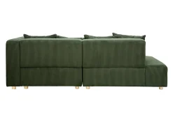 Canapé d'angle droit 3 places en tissu velours côtelé vert kaki et bois clair HARLEM