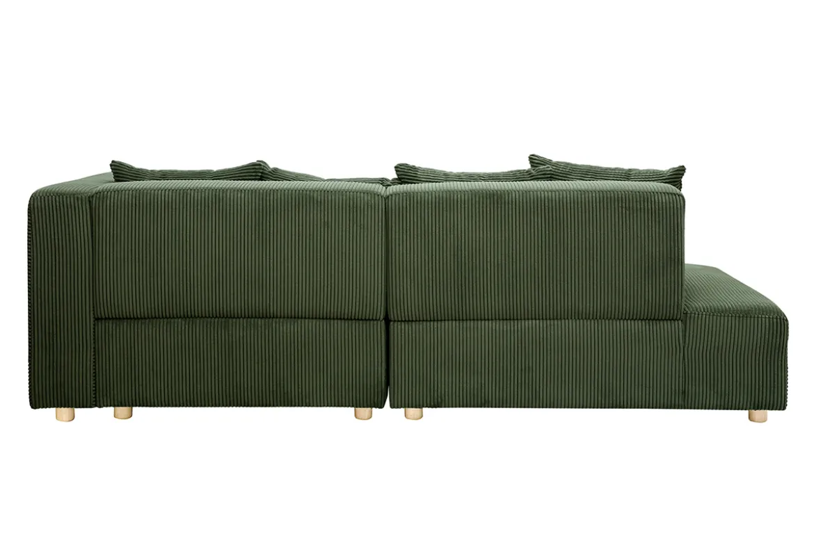 Canapé d'angle droit 3 places en tissu velours côtelé vert kaki et bois clair HARLEM