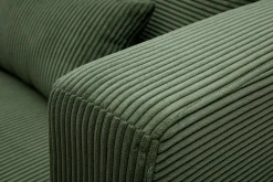 Canapé d'angle droit 3 places en tissu velours côtelé vert kaki et bois clair HARLEM