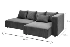 Canapé d'angle droit 3 places en tissu velours côtelé vert kaki et bois clair HARLEM