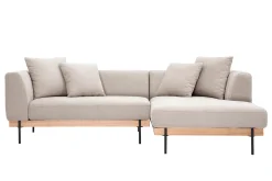 Canapé d'angle droit 4 places en tissu chenille beige et métal noir IVAR