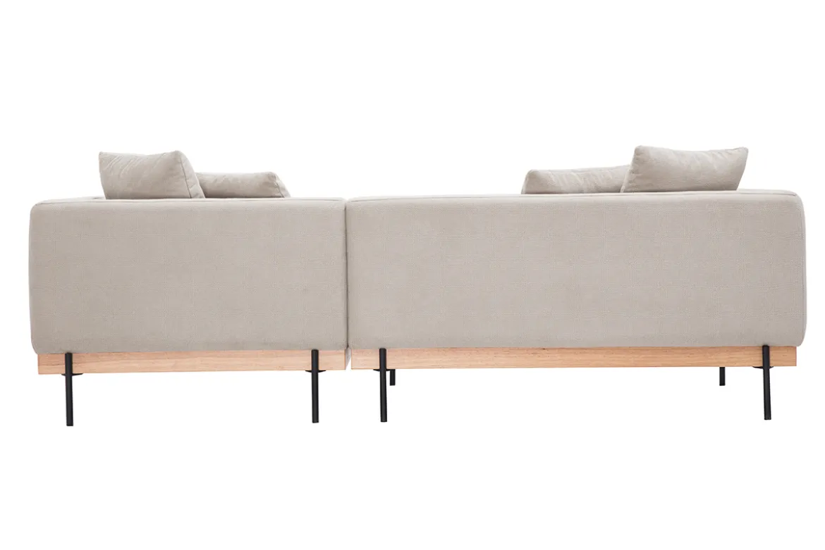 Canapé d'angle droit 4 places en tissu chenille beige et métal noir IVAR