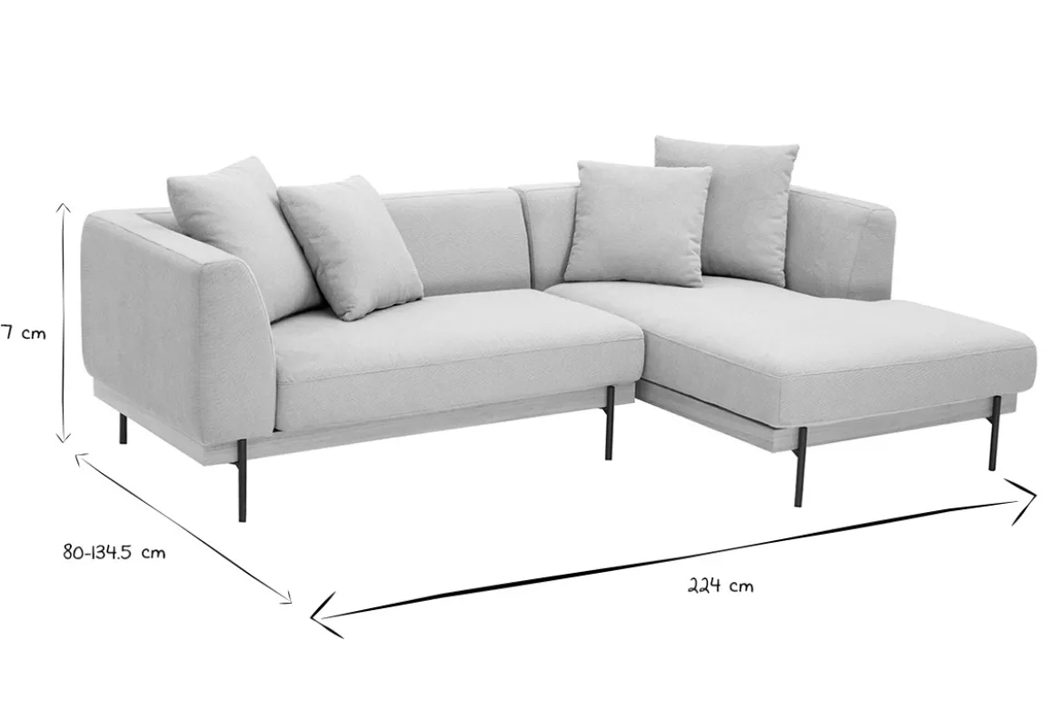 Canapé d'angle droit 4 places en tissu chenille beige et métal noir IVAR