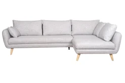 Canapé d'angle droit scandinave 5 places en tissu gris clair chiné et bois clair CREEP