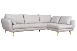 Canapé d'angle droit scandinave 5 places en tissu gris clair chiné et bois clair CREEP