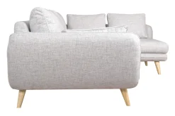 Canapé d'angle droit scandinave 5 places en tissu gris clair chiné et bois clair CREEP