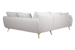 Canapé d'angle droit scandinave 5 places en tissu gris clair chiné et bois clair CREEP
