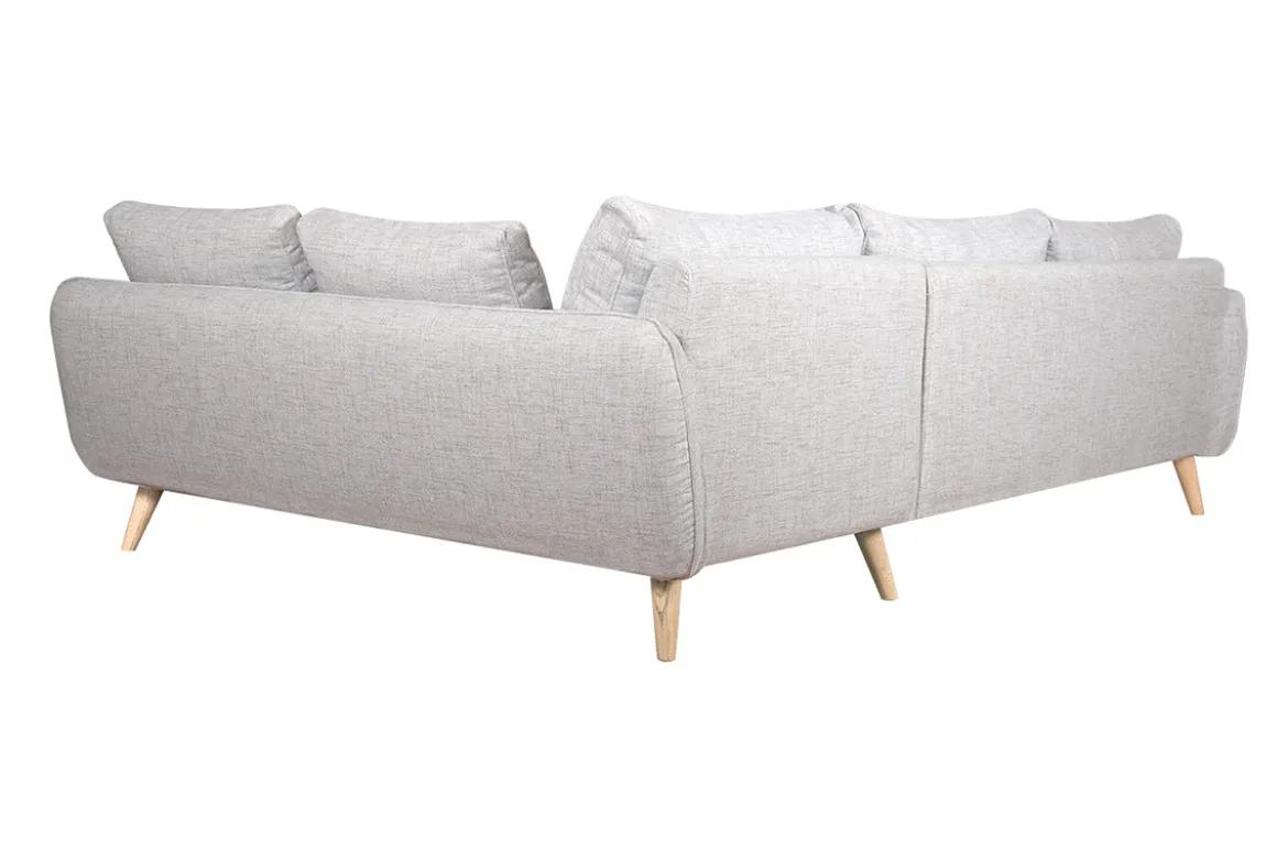 Canapé d'angle droit scandinave 5 places en tissu gris clair chiné et bois clair CREEP