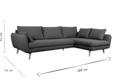 Canapé d'angle droit scandinave 5 places en tissu gris clair chiné et bois clair CREEP