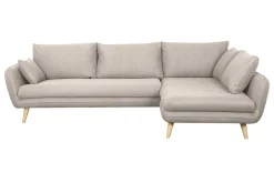 Canapé d'angle droit scandinave 5 places en tissu beige et bois clair CREEP