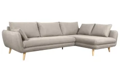 Canapé d'angle droit scandinave 5 places en tissu beige et bois clair CREEP