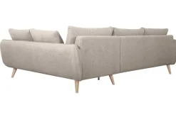 Canapé d'angle droit scandinave 5 places en tissu beige et bois clair CREEP