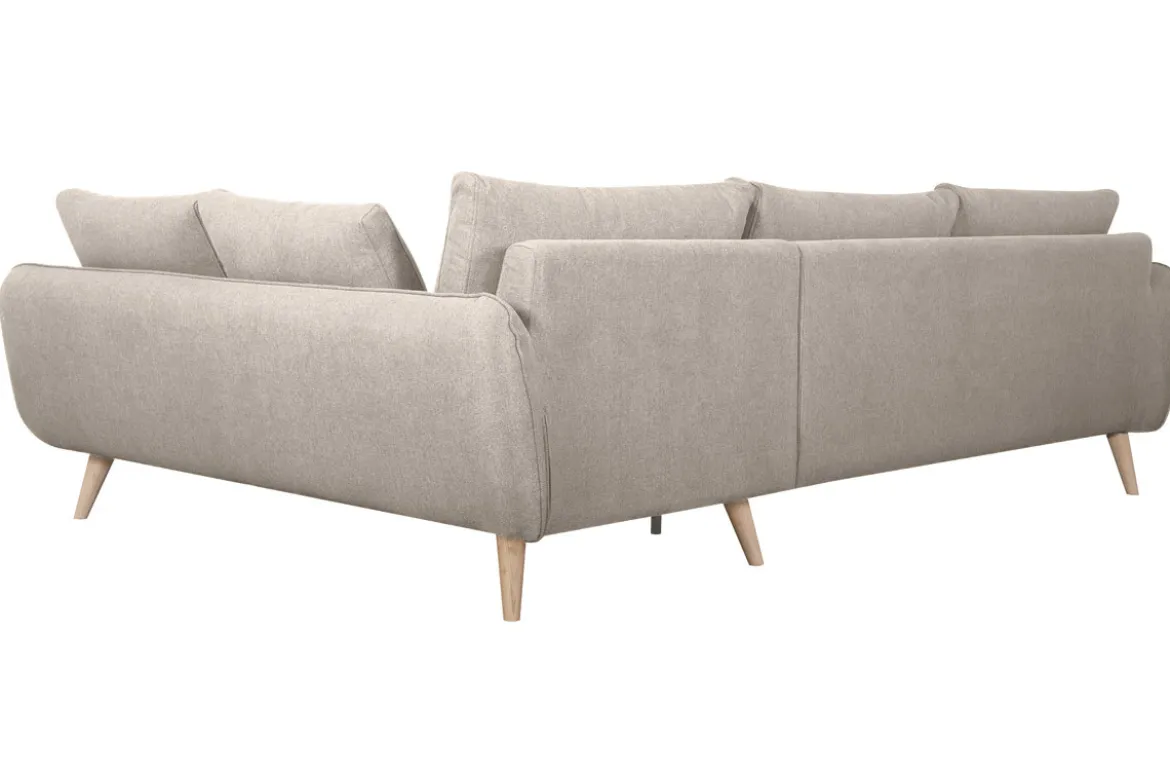Canapé d'angle droit scandinave 5 places en tissu beige et bois clair CREEP