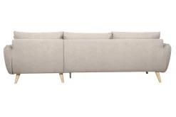Canapé d'angle droit scandinave 5 places en tissu beige et bois clair CREEP