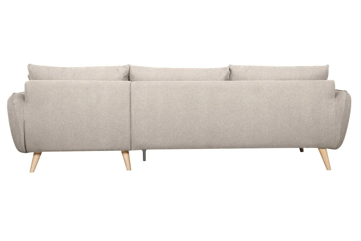 Canapé d'angle droit scandinave 5 places en tissu beige et bois clair CREEP