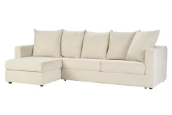 Canapé d'angle gauche convertible 4 places en tissu velours côtelé beige avec matelas 13 cm BACIO